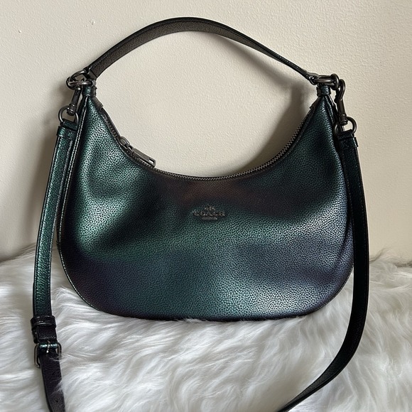 Coach Handbags - Coach Harley Iridescent Green Purple Pebbled Leather Shoulder Bag Excellent